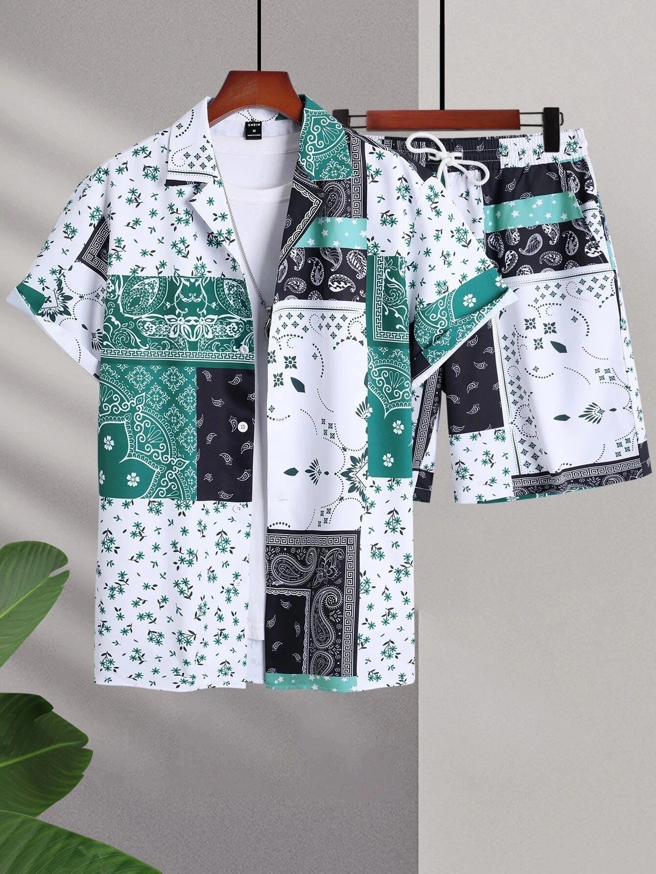 2024 Men Sets Print Patchwork Lapel Short Sleeve Casual Shirt Beach Shorts Summer Streetwear Vacation Hawaiian Suits Men S-5XL