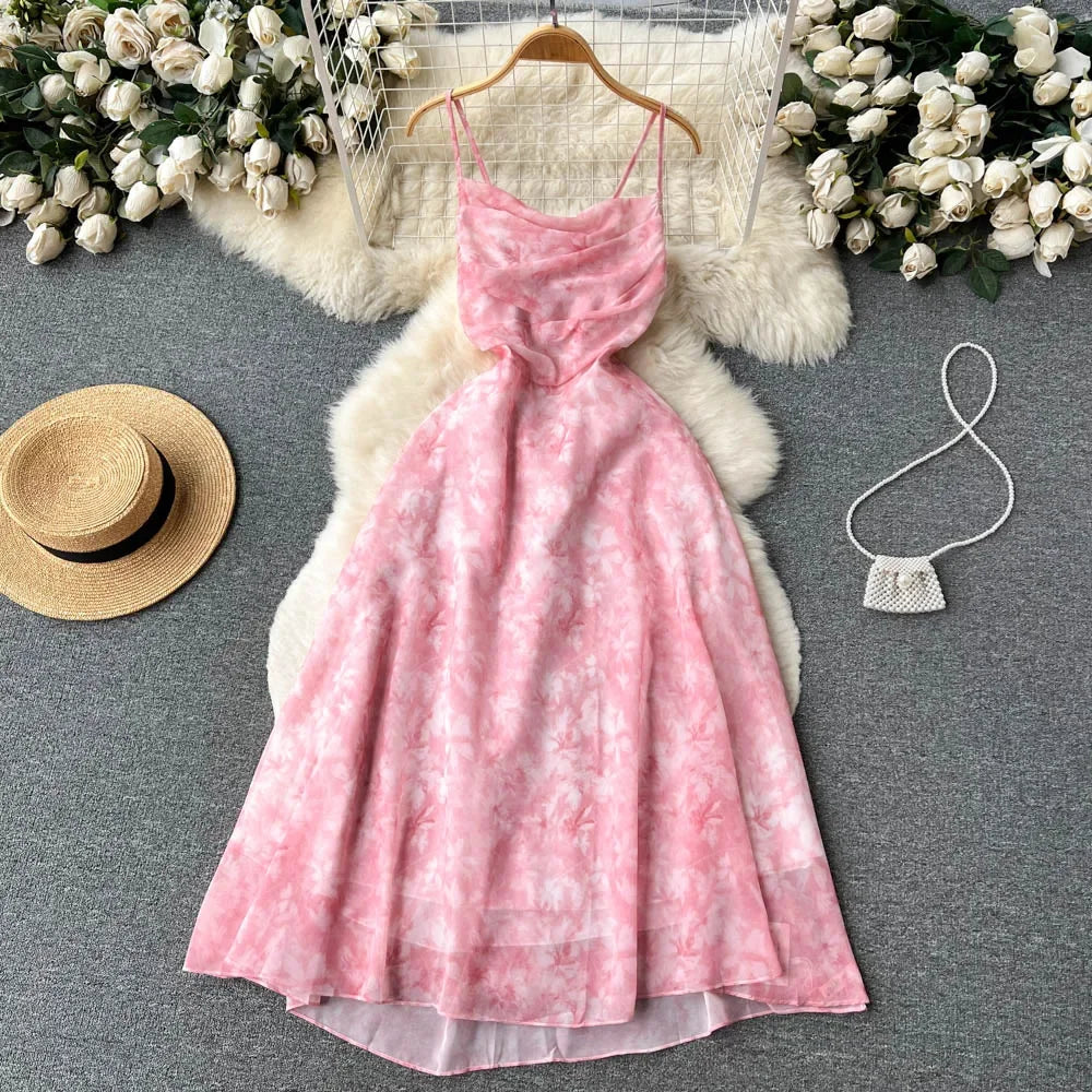SINGREINY Women Floral Spaghetti Strap Dress Elastic Ruched Sexy Hollow Backless Party Dress Summer Boho Vacation Beach Sundress