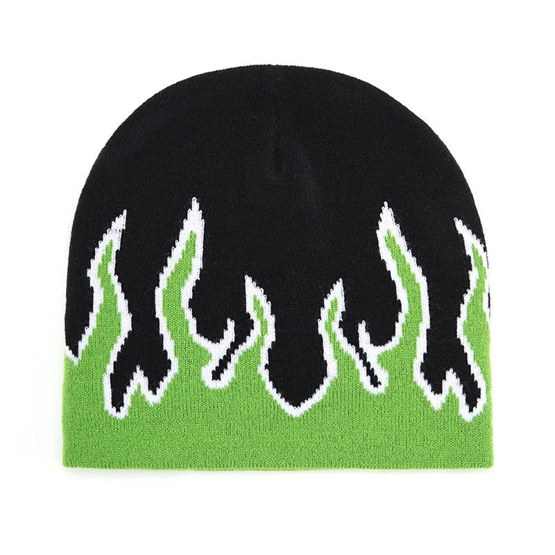Autumn Winter Halloween Knitted Hat Men's Hip-hop Street Flame Pullover Bonnet Outdoor Riding Beanies Cap Wild Brimmed Hats
