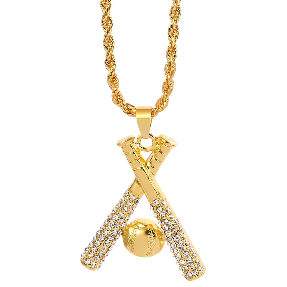 Fashion Trend Baseball Bat And Baseball Necklace Hip Hop Creative Baseball Neck Chain For Men and Women Niche Street Jewelry