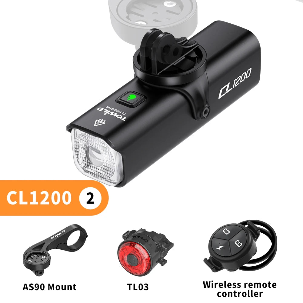 TOWILD CL1200 Smart Bike light Remote Control Bicycle Lights 5000mAh battery Type-C Rechargeable Road MTB IPX6 Bicycle headlight