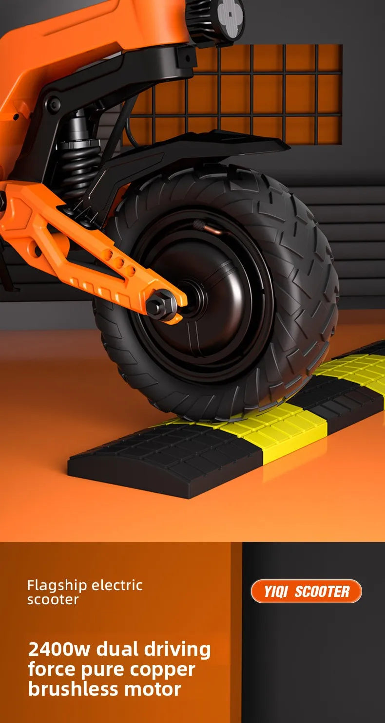 Dual-drive 2400W Shock-absorbing Off-road Scooter, Foldable High-speed High-power Electric Scooter