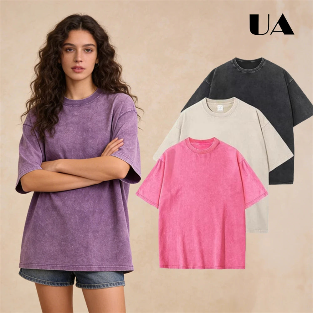 Three-Piece Women Oversized T Shirts Acid Washed Cotton Tees Vintage Baggy Loose Fit Streetwear Workout Tops Summer Casual Wear