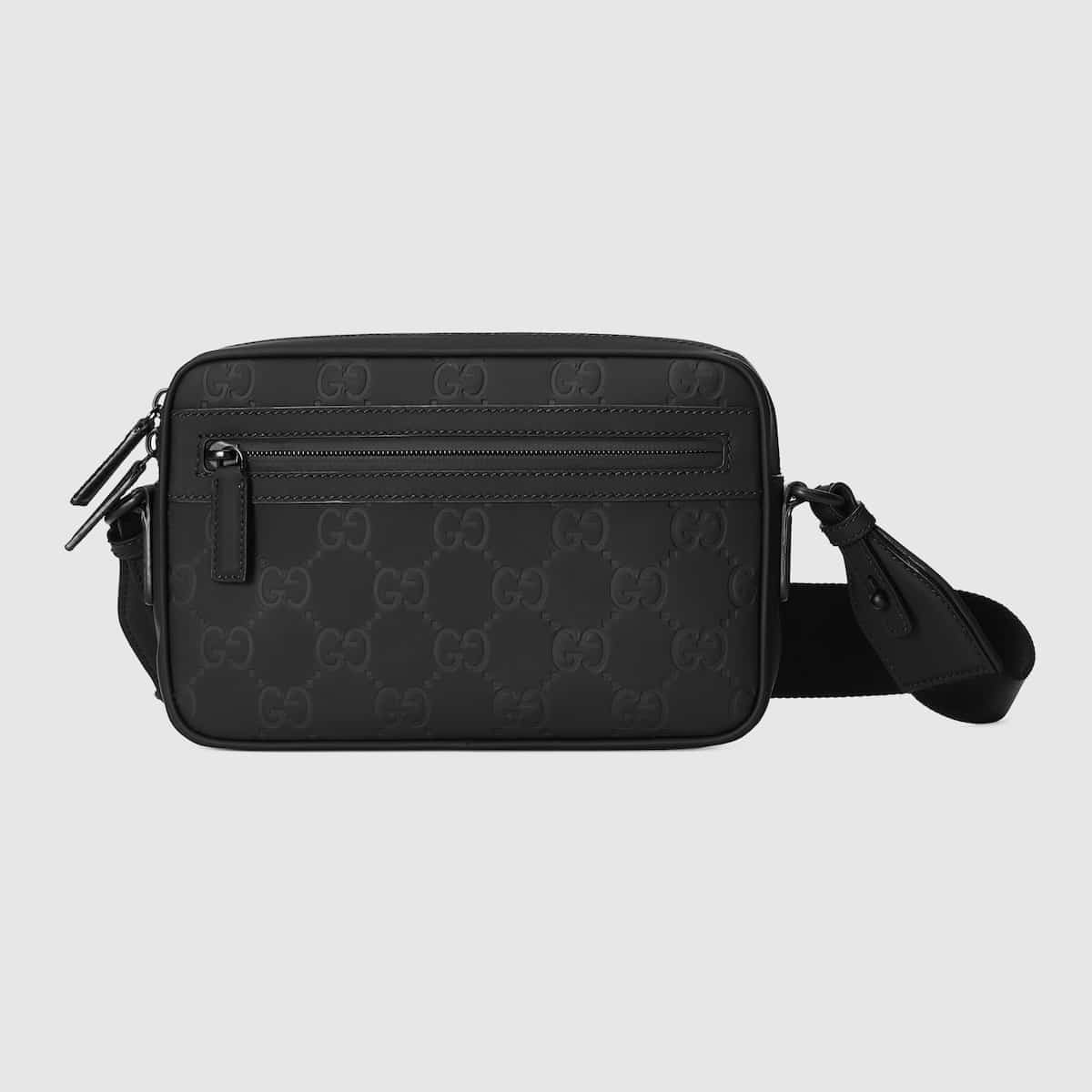Sac à bandoulière GG cuir effet caoutchouc noir Gucci