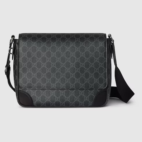 Sac à bandoulière GG Emblem moyen format en tissu noir